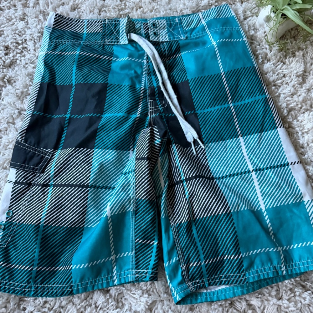 Men's Mossimo Supply Co. Men's Blue Plaid Hybrid swimming beach Shorts trunks wi - Picture 3 of 5